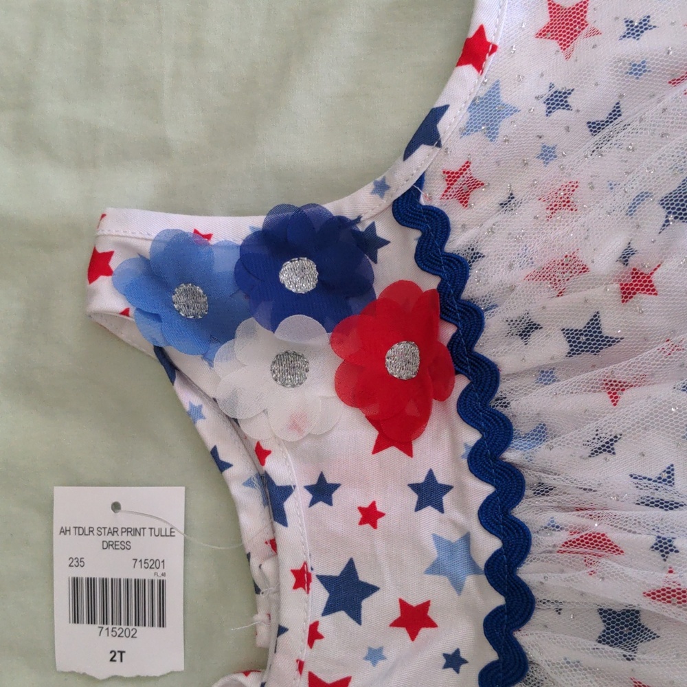 New Patriotic Red White Blue Star Dress 2T Tulle 4th of July - Picture 2 of 3